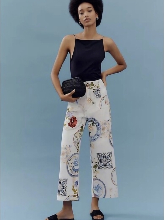 Anthropologie Pants - Anthropologie Colette Cropped Wide-Leg Pants Maeve Magic Fabric White Floral 26